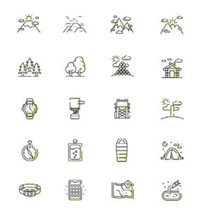 20 Hiking Line Icons Vector