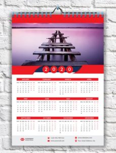 Red Wall Calendar 2020 PSD