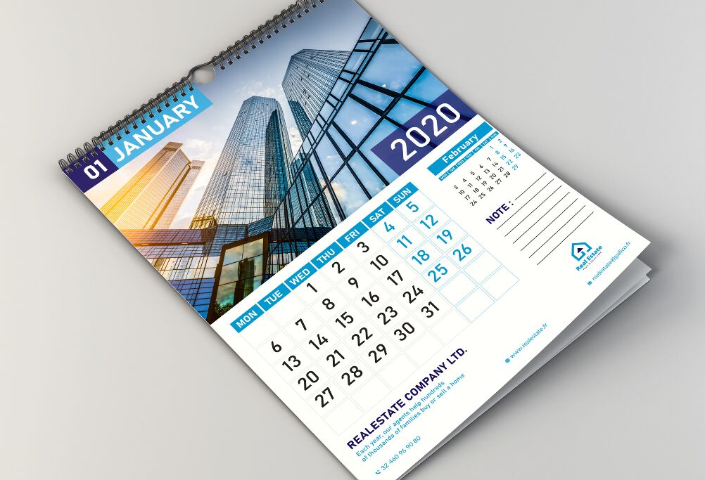 Free Print-ready 2020 Calendar Mockup For Illustrator