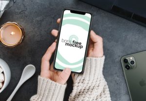 iPhone 11 Pro Max In Woman Hands PSD Mockup