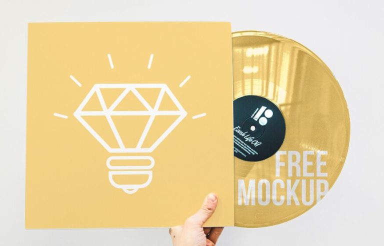 Realistic Hand Holding Vinyl Mockup