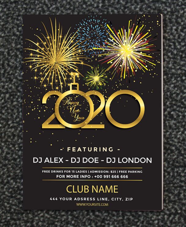 Print Ready Happy New Year 2020 Club Flyer Template (AI)