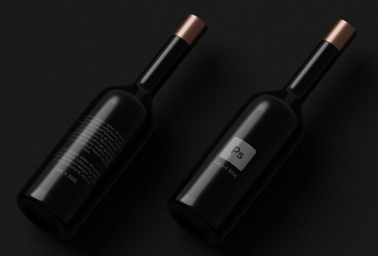 Dark Wine Bottles Mockup PSD