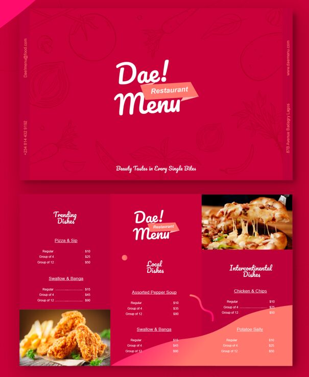 Tri-fold Restaurant Menu Template (AI)