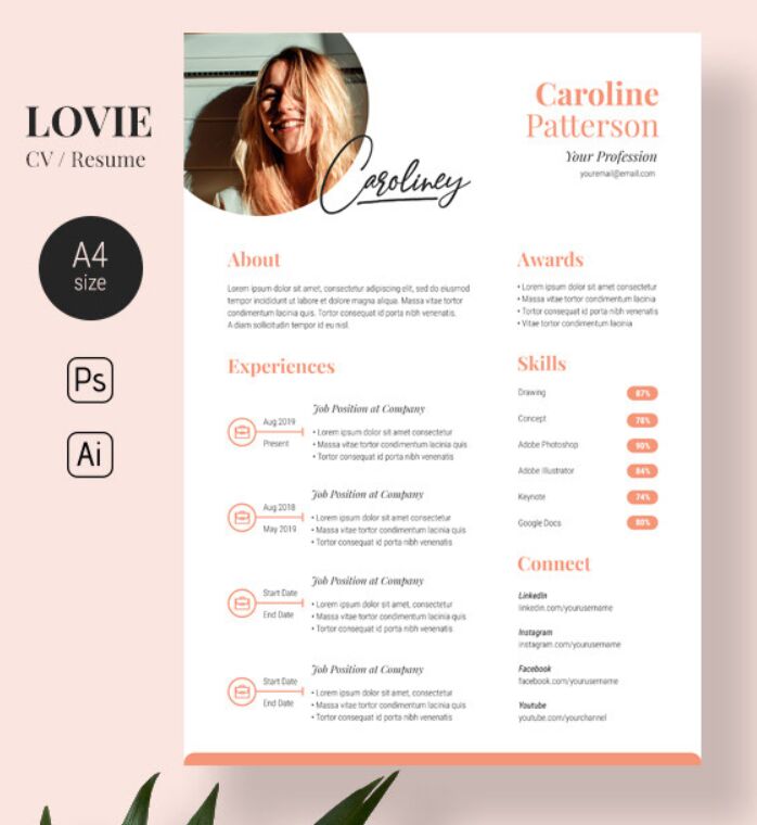 A4 Size Lovie CV Resume Template