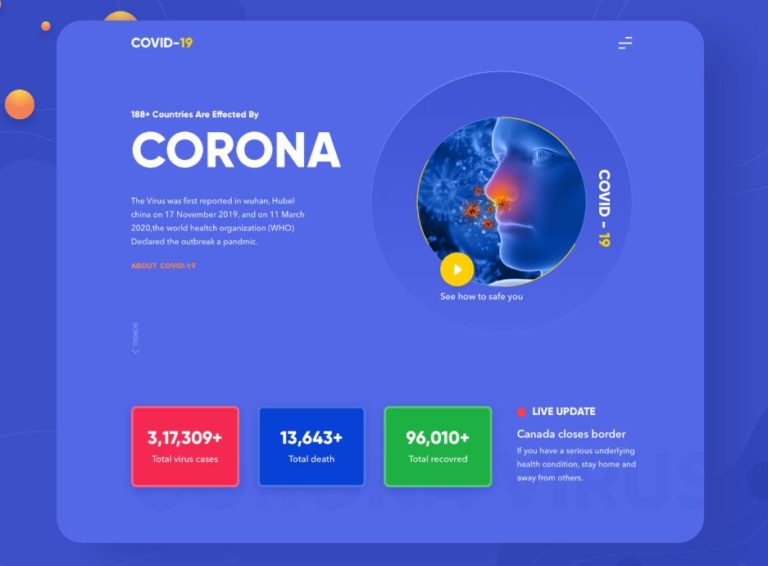Elegant Coronavirus Disease (COVID-19) Landing Page Template For Sketch