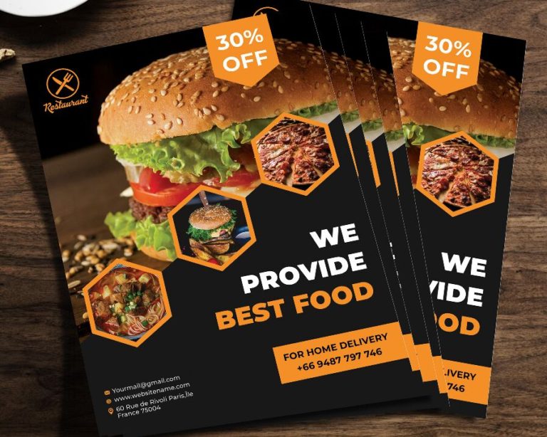 Elegant Restaurant Food Flyer PSD Mockup