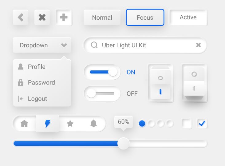 Skeumorphism Style Uber Light UI Kit