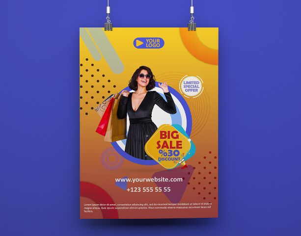 Modern Big Sale Poster PSD Mockup