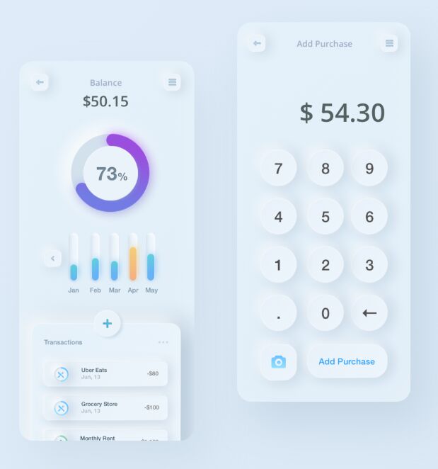 Neumorphic Style Finance App & Calculator Design