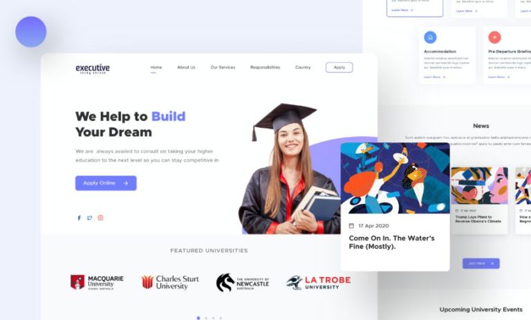 Study Aboard Landing Page Sketch Template
