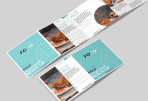 Square Four Fold Brochure PSD Mockup