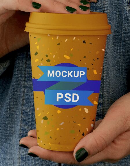 Holding Paper Cup PSD Mockup