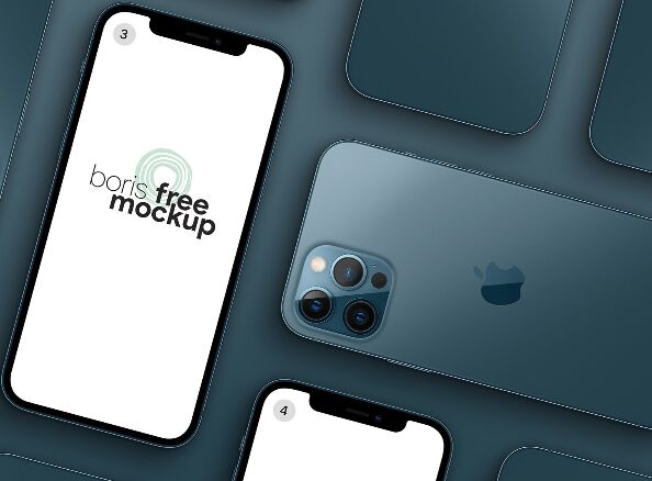 Perspective Pacific Blue iPhone 12 Pro Max Mockup PSD