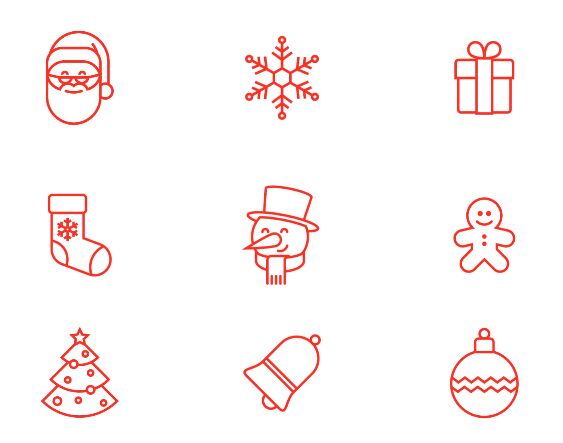 9 Thin Line Christmas Icons Vector
