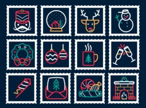 12 Christmas & New Year Stamp Icons Vector