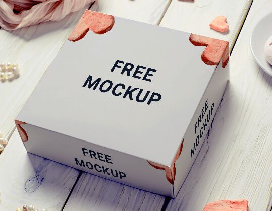 White Box With Hearts Mockup PSD