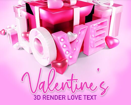 3D Render Love Text PSD
