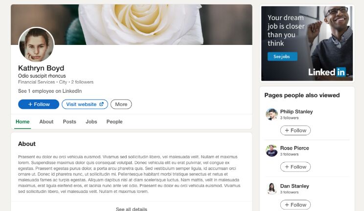 Linkendin Website Mockup Adobe XD