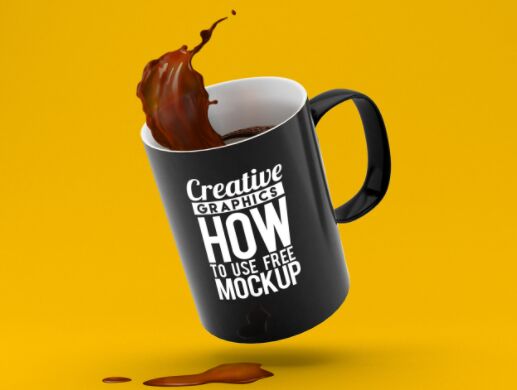 Creative Floating Coffee Mug PSD Mockup
