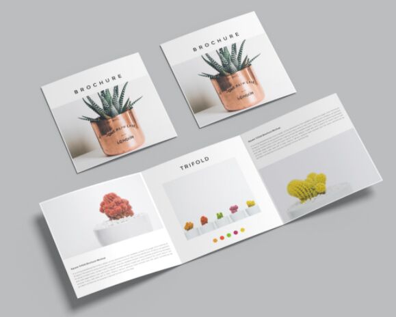 10 Square Trifold Brochure Mockups PSD