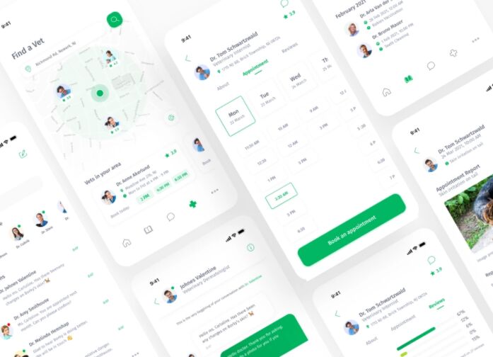 Elegant Pet Care Veterinary App UI Sketch