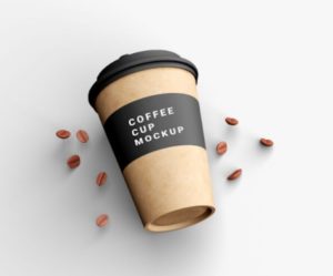 Coffee Cup With Coffee Beans Mockup PSD