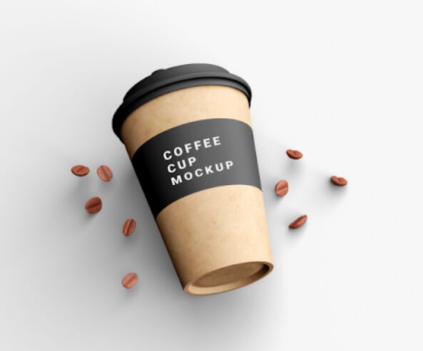 Coffee Cup With Coffee Beans Mockup PSD