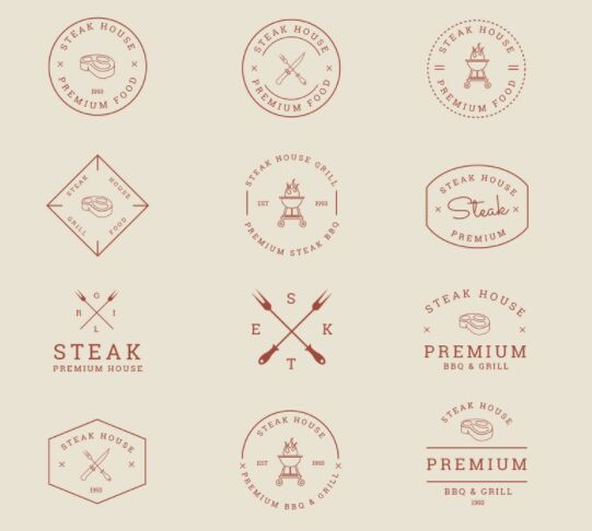 12 Grill and BBQ Badges Vector