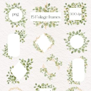 Muted Green Eucalyptus Foliage Watercolor Frames & Decorations