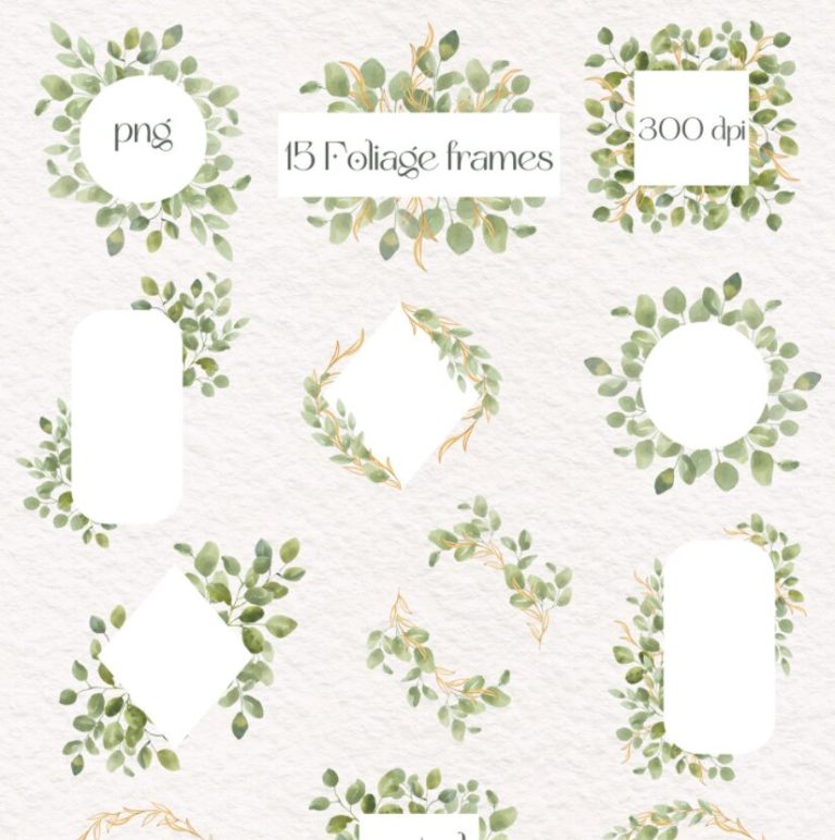 Muted Green Eucalyptus Foliage Watercolor Frames & Decorations