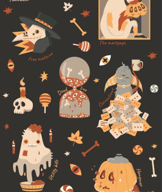 Print Ready Halloween Stickers Vector