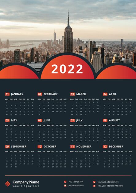 One Page Wall Calendar 2022 Template Vector