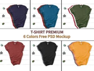 Premium-quality T-shirt Mockup PSD (6 Colors)