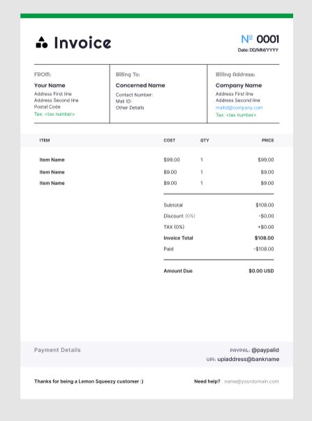 Freelancer Invoice Template Figma