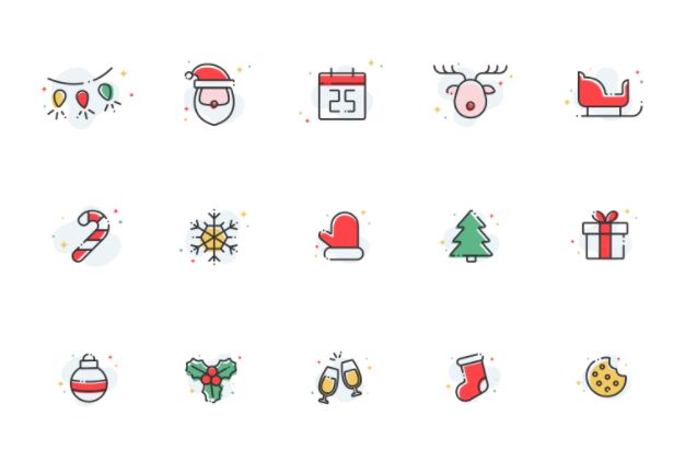 15 Minimal Christmas Icons Pack Vector