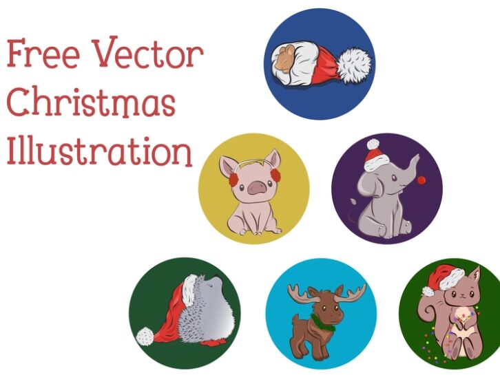 6 Cute Christmas Animals Vector