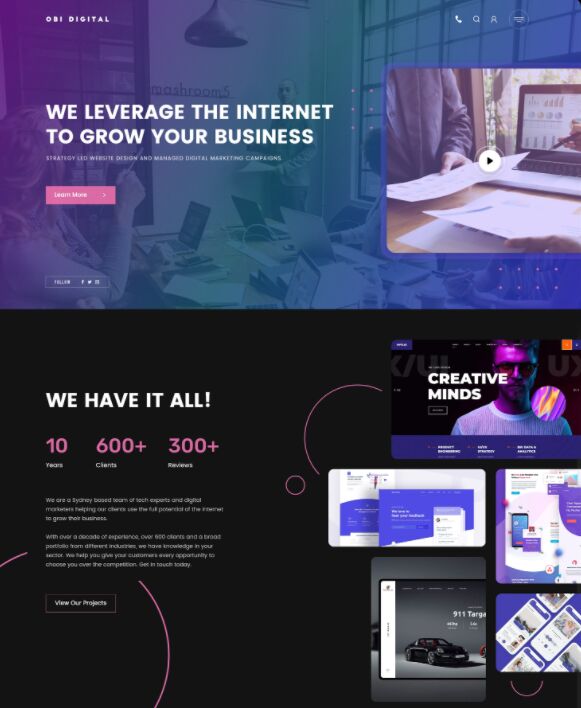Marketing & Design Landing Page Template Adobe XD