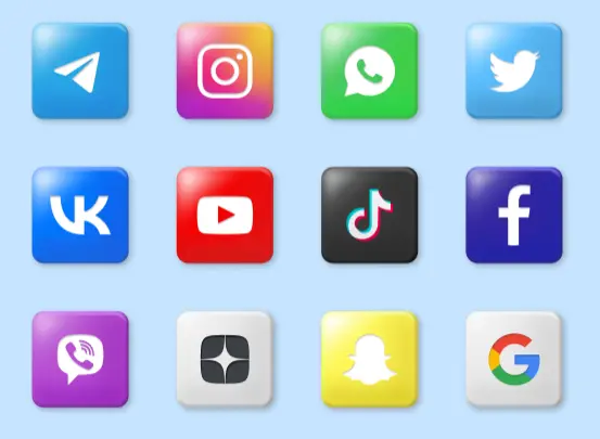 12 Glossy Social Icons Figma