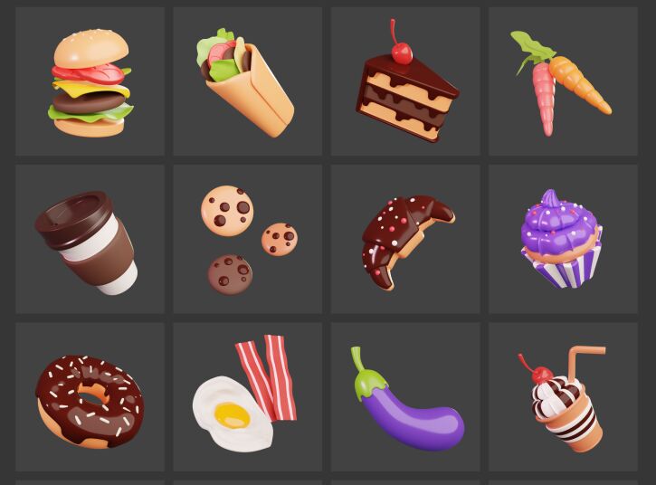 26 Premium Quality 3D Food Icons