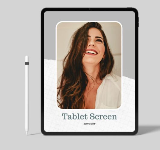 Hi-res Tablet Screen With Pen Mockup PSD