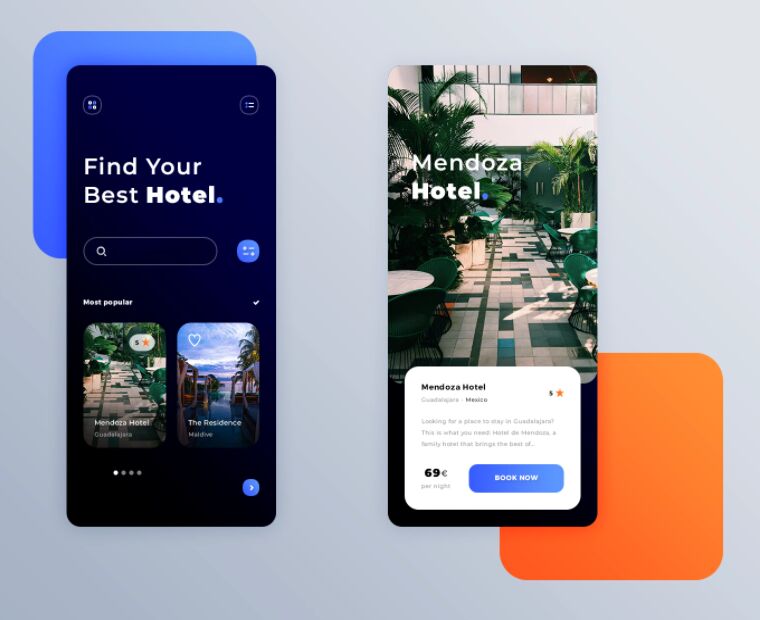 Pixel Perfect Hotel Mobile App UI Kit PSD