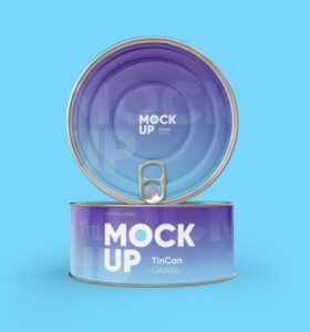 3D Food Tin Can PSD Mockup