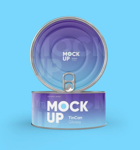 3D Food Tin Can PSD Mockup