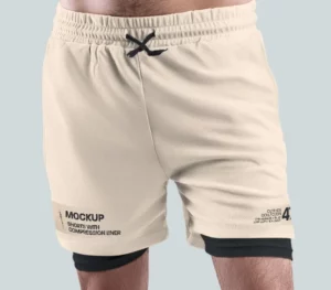 Men's Shorts with Compression Liner Mockup PSD