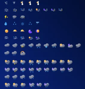 140+ Free Frosted Glass Style Weather Icons For Glassmorphism UI Design