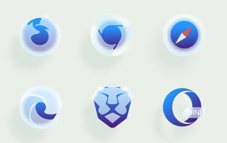 6 Blue Browser Glassmorphism Icons Figma