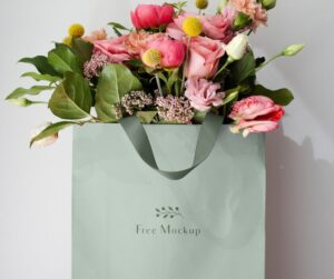 Flowers Paper Bag Mockup PSD