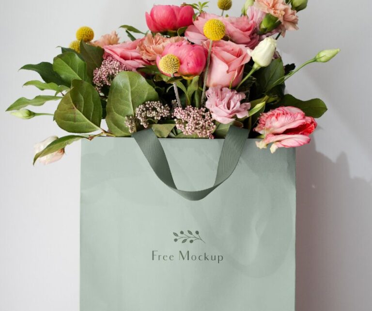 Flowers Paper Bag Mockup PSD