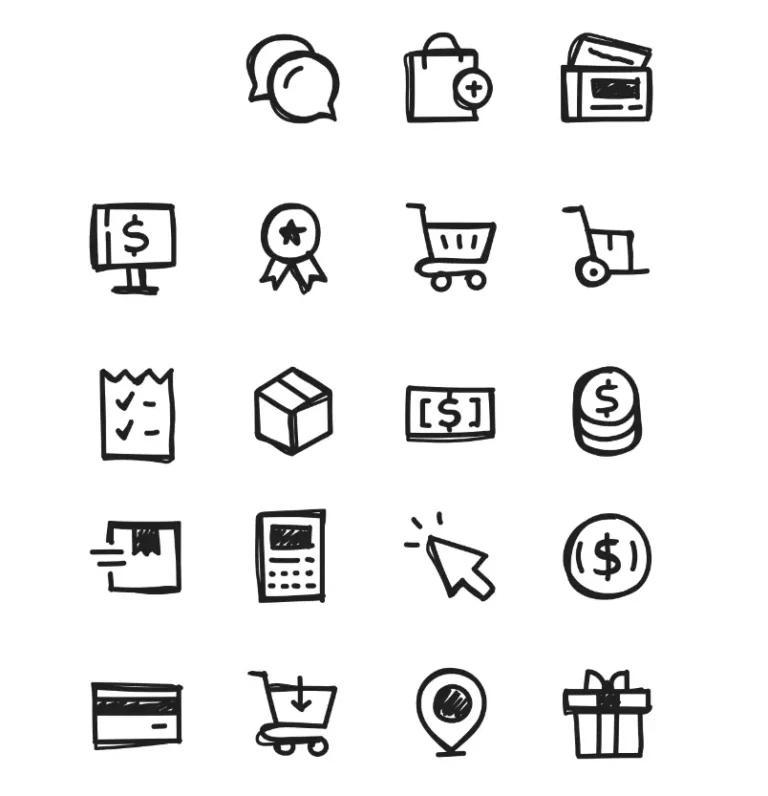 19 Handdrawn E-commerce Vector Icons